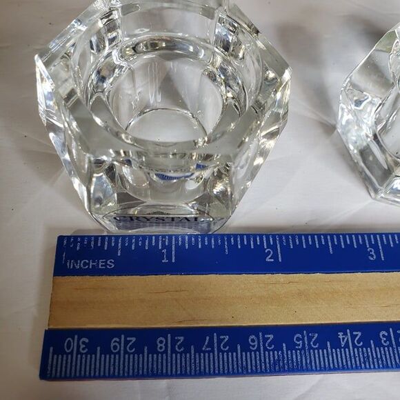 Crystal Glass Hexagon Short Taper Candle Holders Set of 2 1.5" Table Dining - Picture 9 of 9